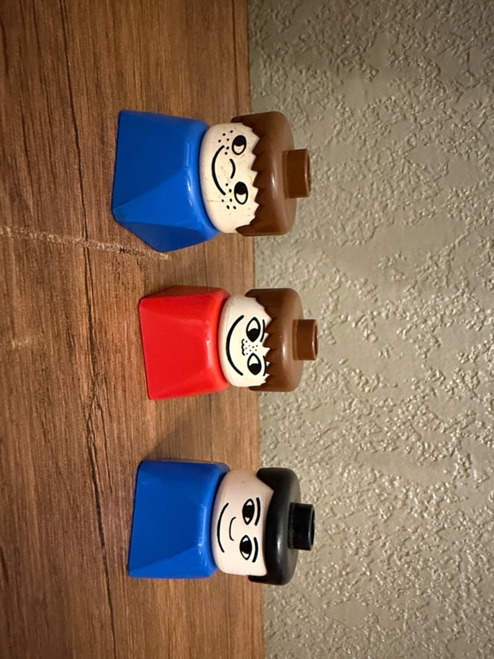 Vintage legos Blue and Red Kids Play Figure Heads - Set of 3